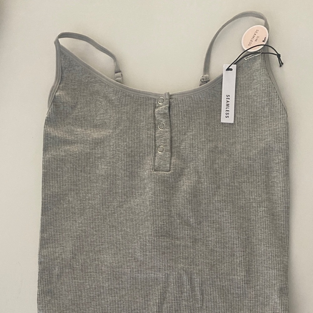 NWT Ribbed Seamless Stretch G String Body Suit Snap Bottom Gray S/M